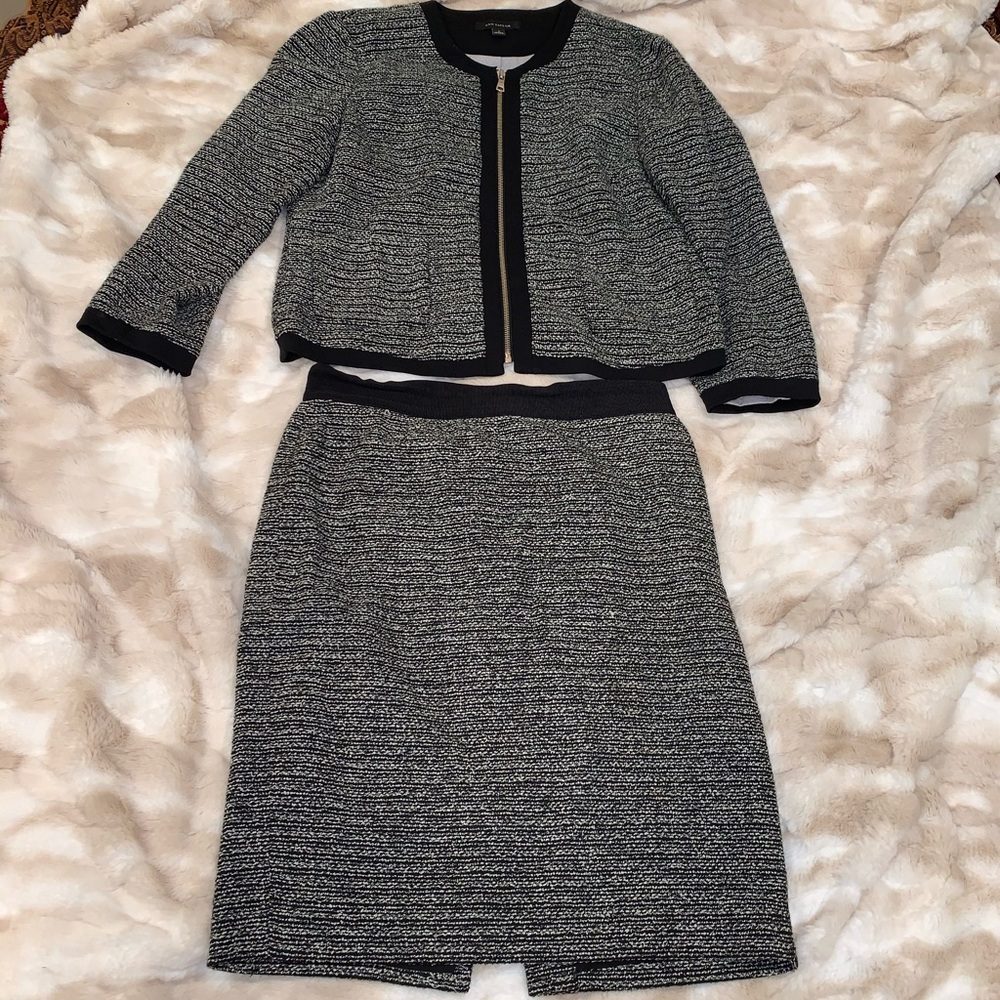 Tweed long sleeve suit set zip up